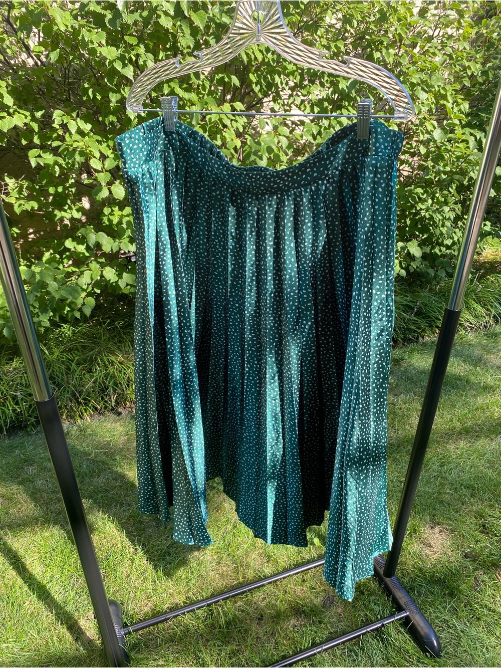 Ava & Viv Midi Green & White Polka Dot Skirt Silk Like Size 1X